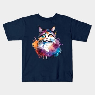 Digital Watercolor Colorful Cat Kids T-Shirt